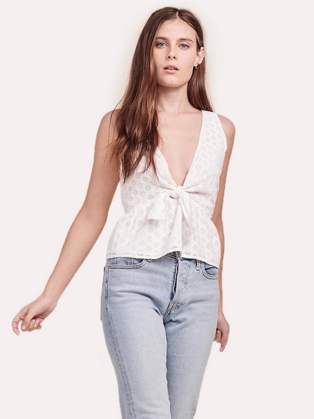 BB Dakota Women's White Tie-Front Eyelet Tank Top